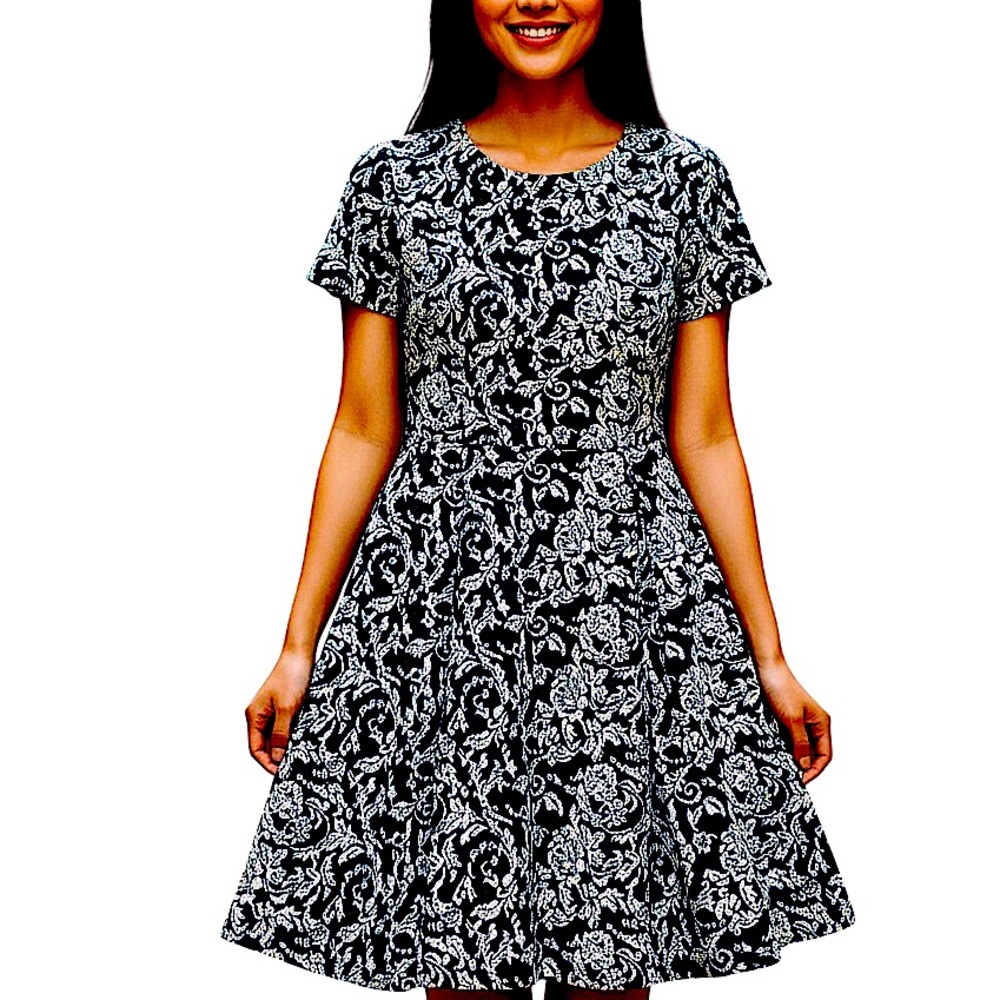 Hutch Anthropologie  Black and White Patterned Midi Floral Dress. Sz XS